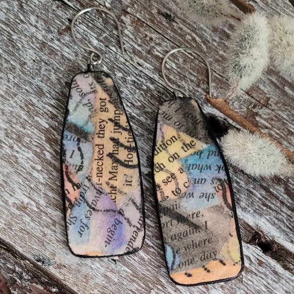 Colourful Handpainted Paper Drop Earrings - Picture 6 of 6